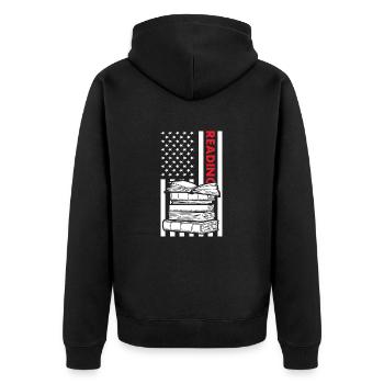 Reader Us Flag Reading - Unisex Premium Organic Zip Hoodie - black - Back - Nico (187cm)