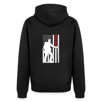 Hiker Us Flag Hiking - Unisex Premium Bio Zip Hoodie - Schwarz - Hinten - Nico (187cm)