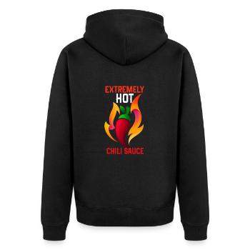 Spicy Hot Chili Sauce - Scharfe Chilischote - Unisex Premium Bio Zip Hoodie - Schwarz - Hinten - Nico (187cm)
