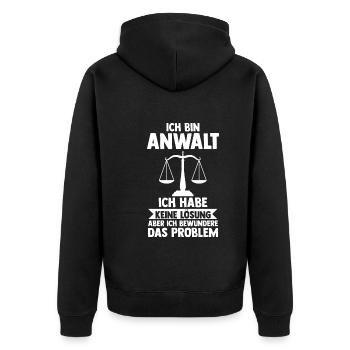 Jurist Anwalt - Unisex Premium Bio Zip Hoodie - Schwarz - Hinten - Nico (187cm)