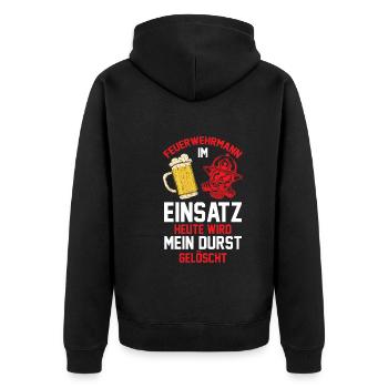 Feuerwehrmann Feuerwehr - Unisex Premium Bio Zip Hoodie - Schwarz - Hinten - Nico (187cm)