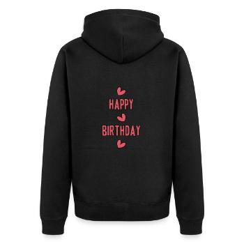 HAPPY BIRTHDAY. JOYEUX ANNIVERSAIRE. ANNIVERSAIRE. - Veste à capuche bio Premium Unisexe - noir - Dos - Nico (187cm)