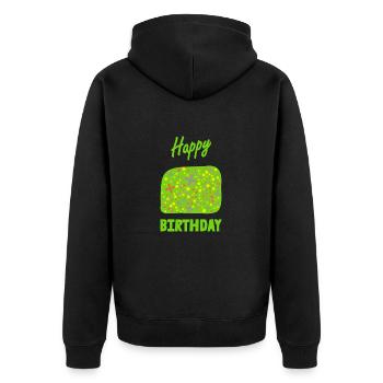 ALLES GUTE ZUM GEBURTSTAG. ALLES GUTE ZUM GEBURTSTAG. JAHRESTAG. - Unisex Premium Bio Zip Hoodie - Schwarz - Hinten - Nico (187cm)