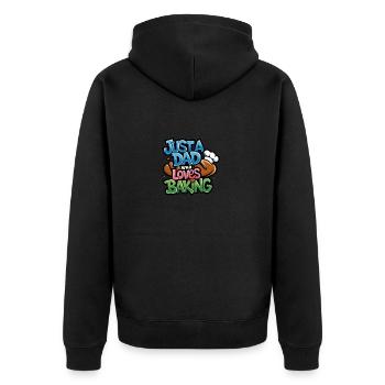 Papaist Bäcker unser Pape backt gerne - Unisex Premium Bio Zip Hoodie - Schwarz - Hinten - Nico (187cm)