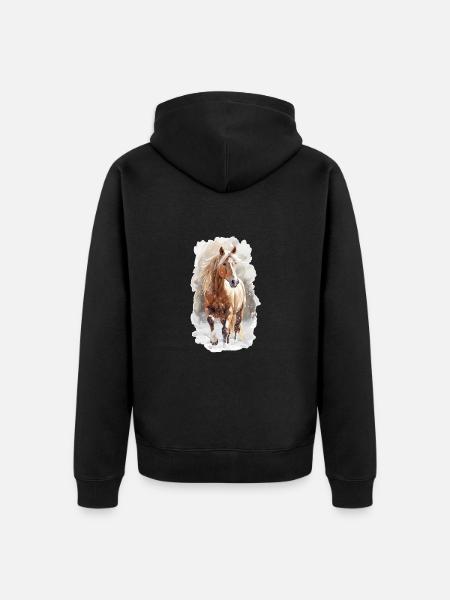 Pferd im Schnee - Unisex Premium Bio Zip Hoodie - Schwarz