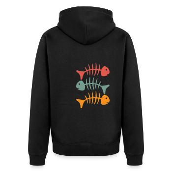 Fischgräten, tolles Angel Design - Unisex Premium Bio Zip Hoodie - Schwarz - Hinten - Nico (187cm)