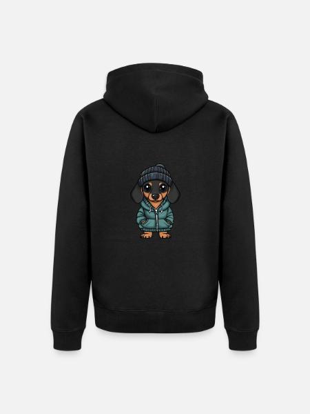 Dackel DachsHund Winter - Unisex Premium Bio Zip Hoodie - Schwarz