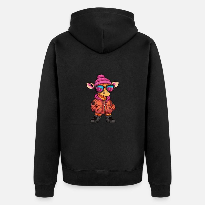 Girafe Bande Dessinée Cool - Veste à capuche bio Premium Unisexe - noir