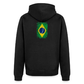 Brasilien-Flagge Proud Brazilian Vintage Distressed - Unisex Premium Bio Zip Hoodie - Schwarz - Hinten - Nico (187cm)