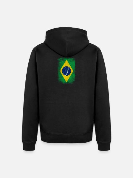 Brazil Flag Proud Brazilian Vintage Distressed - Unisex Premium Organic Zip Hoodie - black