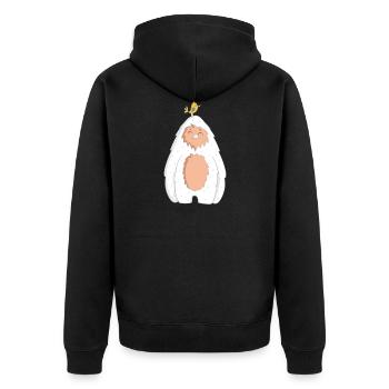 Yeti mit Vogel - Unisex Premium Bio Zip Hoodie - Schwarz - Hinten - Nico (187cm)