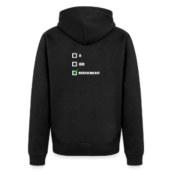 Verstehe die Frage nicht - Unisex Premium Bio Zip Hoodie - Schwarz - Hinten - Nico (187cm)