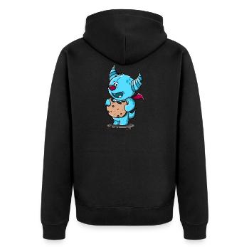 Monster mit Keks - Unisex Premium Bio Zip Hoodie - Schwarz - Hinten - Nico (187cm)
