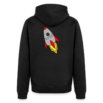 Rakete - Unisex Premium Bio Zip Hoodie - Schwarz - Hinten - Nico (187cm)