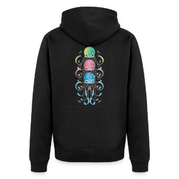Oktopus - Unisex Premium Bio Zip Hoodie - Schwarz - Hinten - Nico (187cm)