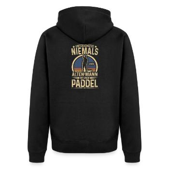 Alter Mann mit Paddel Kanufahrer Vintage Kanusport - Unisex Premium Bio Zip Hoodie - Schwarz - Hinten - Nico (187cm)
