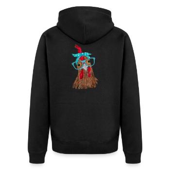Huhn mit Bandana Stirnband und Brille niedlich - Unisex Premium Bio Zip Hoodie - Schwarz - Hinten - Nico (187cm)