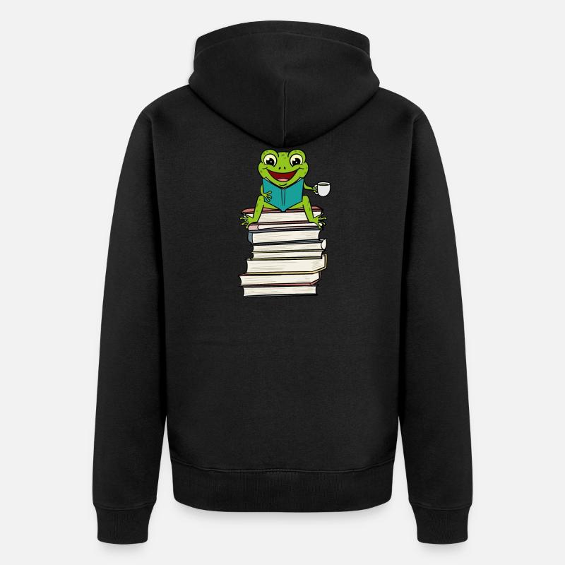 Grenouille assise sur un livre en train de lire et - Veste à capuche bio Premium Unisexe - noir