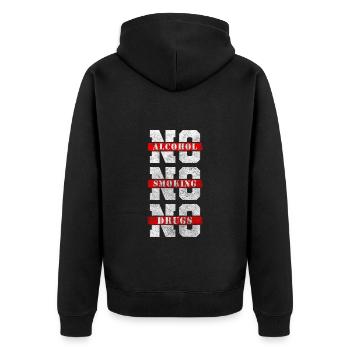 Drogenfrei Abhängigkeit Clean Hanf - Unisex Premium Bio Zip Hoodie - Schwarz - Hinten - Nico (187cm)