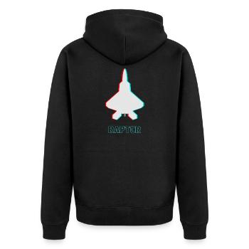 F22 Raptor Fighter Jet Glitch Streetwear - Veste à capuche bio Premium Unisexe - noir - Dos - Nico (187cm)
