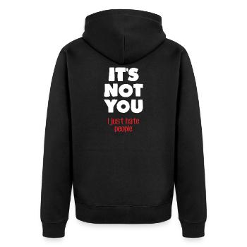 I hate people (dark) - Unisex Premium Organic Zip Hoodie - black - Back - Nico (187cm)