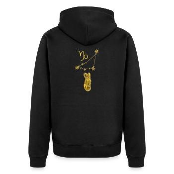Sternbild Steinbock 3D, gold - Unisex Premium Bio Zip Hoodie - Schwarz - Hinten - Nico (187cm)