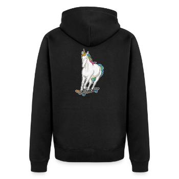Einhorn Skater Skateboard - Unisex Premium Bio Zip Hoodie - Schwarz - Hinten - Nico (187cm)