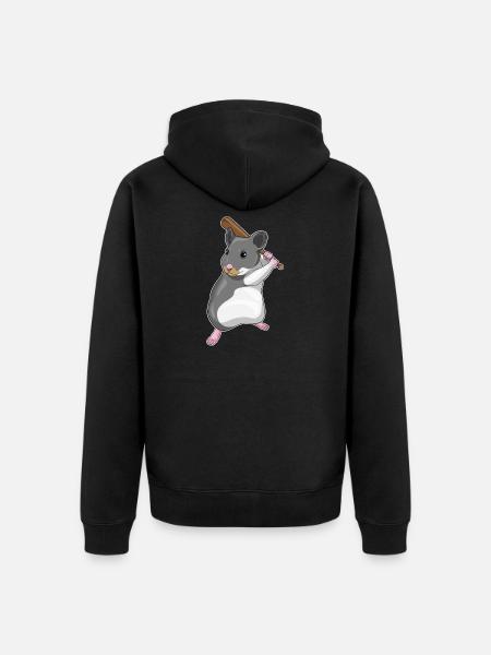 Hamster Baseball Baseball Bat - Unisex Premium Organic Zip Hoodie - black