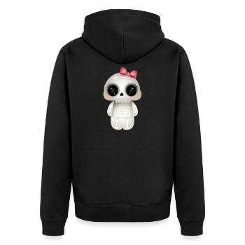 cute skull with pink bow - Unisex Premium Organic Zip Hoodie - black - Back - Nico (187cm)