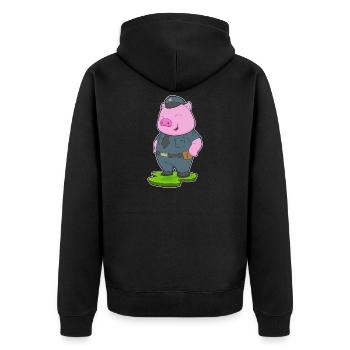Schwein Polizist Polizei - Unisex Premium Bio Zip Hoodie - Schwarz - Hinten - Nico (187cm)