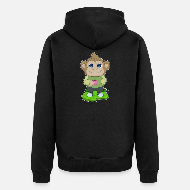 Affe Tasse Kaffee - Unisex Premium Bio Zip Hoodie - Schwarz
