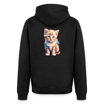 Cat with flowers - Unisex Premium Organic Zip Hoodie - black - Back - Nico (187cm)