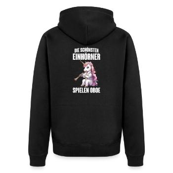 Die schönsten Einhörner spielen Oboe für Oboistin - Unisex Premium Bio Zip Hoodie - Schwarz - Hinten - Nico (187cm)