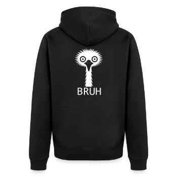 Skurriles minimalistisches Strauß und Emu Design - Unisex Premium Bio Zip Hoodie - Schwarz - Hinten - Nico (187cm)