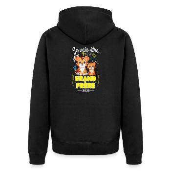 Ich werde Big Brother 2026 Baby-Ankündigung sein - Unisex Premium Bio Zip Hoodie - Schwarz - Hinten - Nico (187cm)