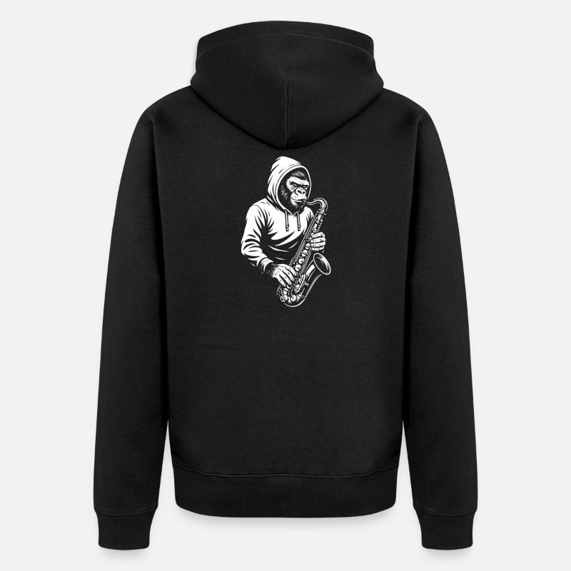 Affe im Kapuzenpullover Saxophon Design - Unisex Premium Bio Zip Hoodie - Schwarz
