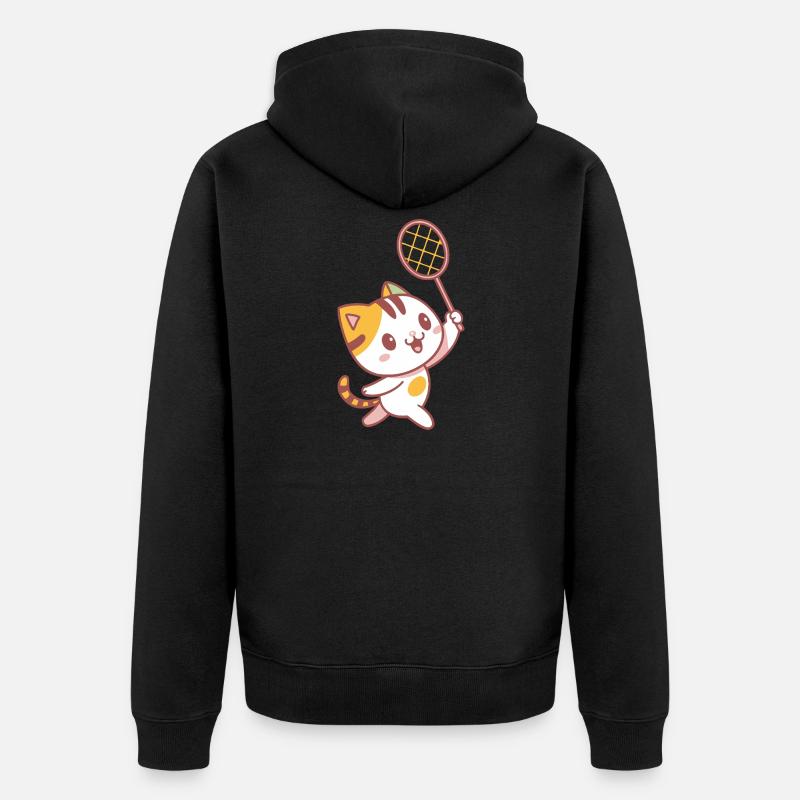 Chaton Badminton Joyeux - Veste à capuche bio Premium Unisexe - noir