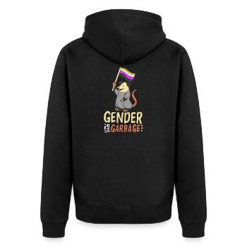 Gender Is Garbage Pride Opossum Design - Unisex Premium Bio Zip Hoodie - Schwarz - Hinten - Nico (187cm)