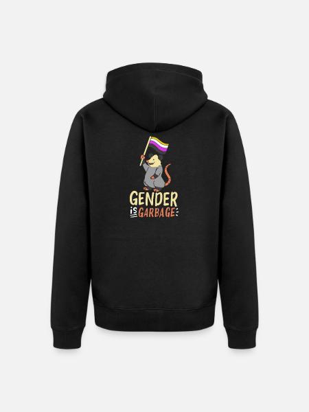 Gender Is Garbage Pride Opossum Design - Unisex Premium Organic Zip Hoodie - black