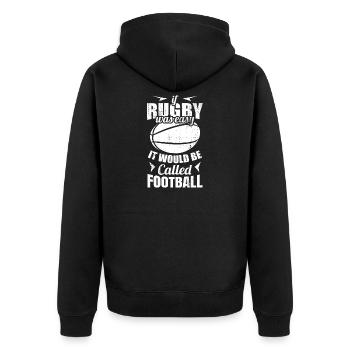 Lustiger Rugby Spruch - Unisex Premium Bio Zip Hoodie - Schwarz - Hinten - Nico (187cm)