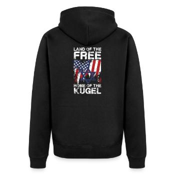  Land Of The Free Home Of The Kugel Design Mit - Unisex Premium Bio Zip Hoodie - Schwarz - Hinten - Nico (187cm)