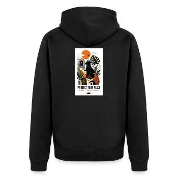 Schutz deiner Ruhe – Reaktion frei - Unisex Premium Bio Zip Hoodie - Schwarz - Hinten - Nico (187cm)