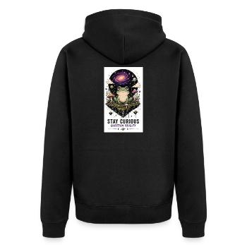 Kosmosfrosch auf schwebender Insel - Unisex Premium Bio Zip Hoodie - Schwarz - Hinten - Nico (187cm)