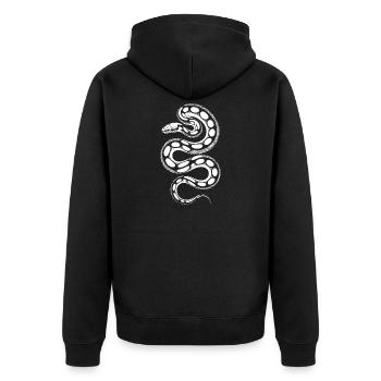 Schlangenspirale Print - Unisex Premium Bio Zip Hoodie - Schwarz - Hinten - Nico (187cm)