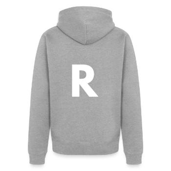 R - Unisex Premium Organic Zip Hoodie - heather grey - Back - Nico (187cm)