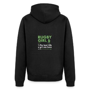 Sport Girl Definition Rugby - Unisex Premium Bio Zip Hoodie - Schwarz - Hinten - Nico (187cm)