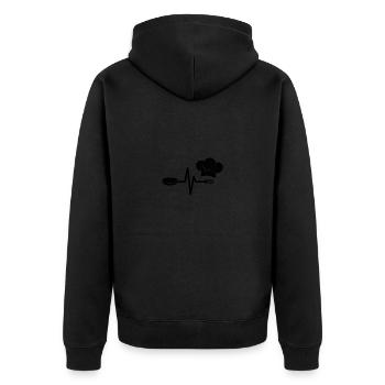 Kochen Herzschlag Pfanne Kochmütze - Unisex Premium Bio Zip Hoodie - Schwarz - Hinten - Nico (187cm)