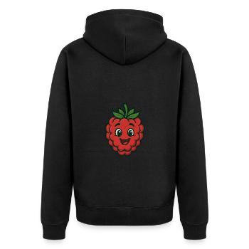 Glückliche Himbeere - Unisex Premium Bio Zip Hoodie - Schwarz - Hinten - Nico (187cm)