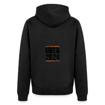 Ibiza 2024 Spruch - Unisex Premium Bio Zip Hoodie - Schwarz - Hinten - Nico (187cm)