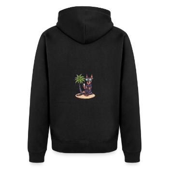 Dobermann Hund Sommer - Unisex Premium Bio Zip Hoodie - Schwarz - Hinten - Nico (187cm)